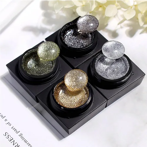 Miniatura 7 de Esmalte de uñas de gel con purpurina de metal plateado, 4 colores pintados de metal platino, esmalte de gel de dibujo dorado, plateado y negro