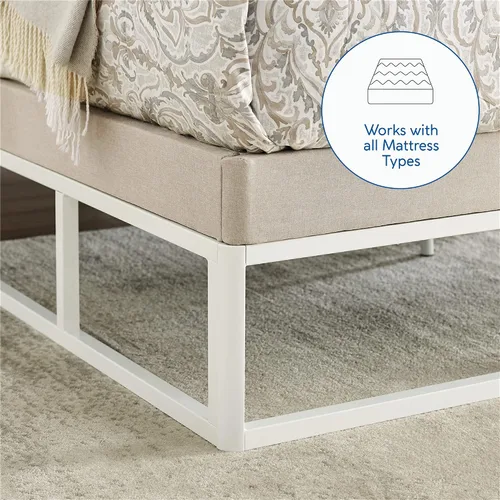 Miniatura 4 de Decoro Capri - Base de cama de metal blanco con base de colchón tapizada beige integrada, tamaño King