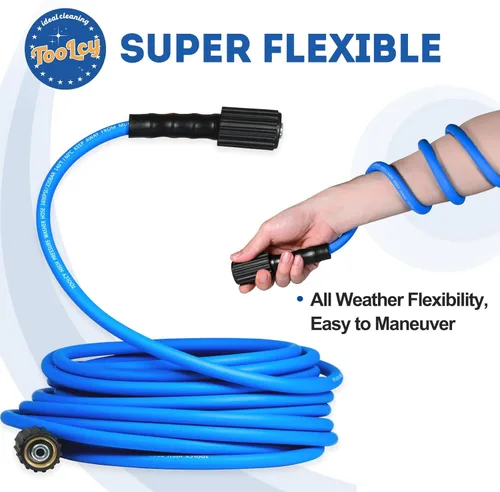 Miniatura 4 de TOOLCY Manguera de lavadora a presión súper flexible de 50 pies, 3400 PSI resistente a las torceduras, manguera de lavadora a presión de 1/4