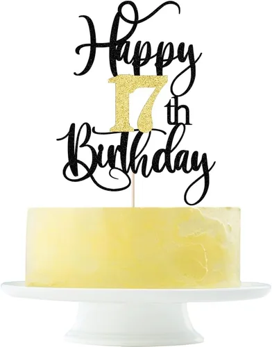 Miniatura 11 de Decoración para pastel de cumpleaños número 13 con destellos negros y dorados para tartas de 13 años, decoración para pastel de 13 años, decoración