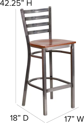 Miniatura 3 de Flash Furniture HERCULES Series - Taburete de bar de metal con revestimiento transparente para restaurante, asiento de madera de cerezo Asiento