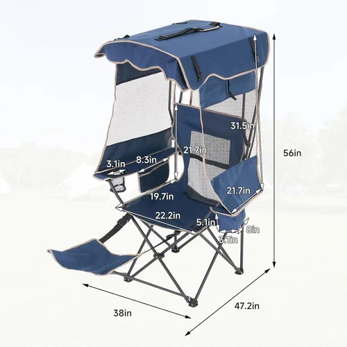 Miniatura 3 de LILYPELLE Silla de playa con toldo y reposapiés, silla de camping plegable portátil con bolsa enfriadora y soporte para tazas, parasol ajustable
