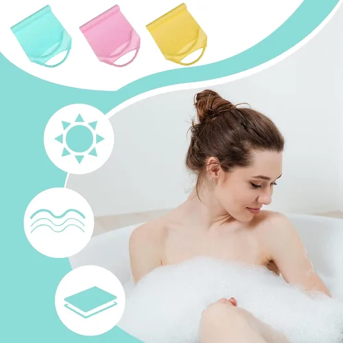 Miniatura 7 de Paquete de 3 unidades exfoliante de espalda con asas, paño exfoliante de nailon de longitud extendida, cepillo exfoliante corporal con correa