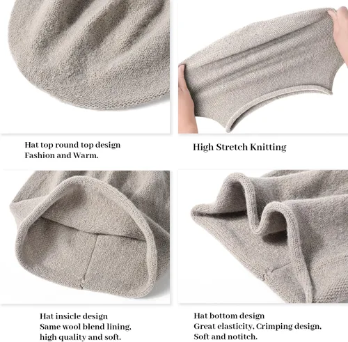 Miniatura 5 de DANMY Gorro de punto holgado de cachemira para mujer, gorro de lana suave y cálida para invierno