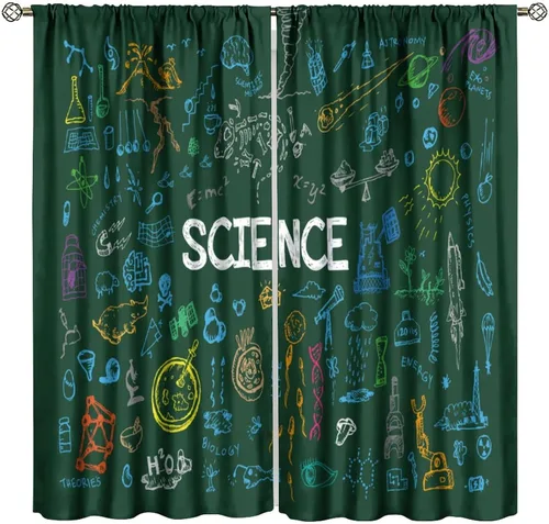 Miniatura 50 de Cortinas opacas para ventanas de ciencia para niños, lupa de libro de laboratorio de ciencia, lupa, frascos moleculares, cortinas impresas
