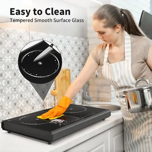 Miniatura 8 de VBGK Placa de cocina eléctrica, estufa de 110 V 3600 W, encimera de 22 pulgadas con 9 niveles de potencia, control táctil LED, protección contra