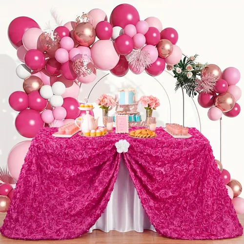 Miniatura 16 de Fanqisi Mantel de rosetón de 50x80 pulgadas, patrón de rosas, color púrpura, mantel de satén con rosetones de lino para decoración de mesa