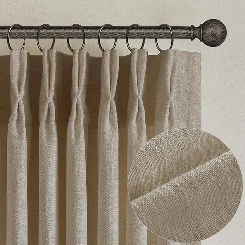Miniatura 81 de Cortinas de lino natural con pliegues fruncidos de 120 pulgadas de largo para sala de estar, cortinas plisadas con ganchos y lengüeta trasera