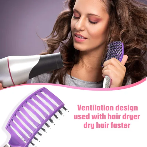 Miniatura 4 de Patelai 3 cepillos curvados de cerdas de jabalí ventiladas, cepillo de pelo desenredante de secado rápido, para cabello húmedo, largo y rizado, 3