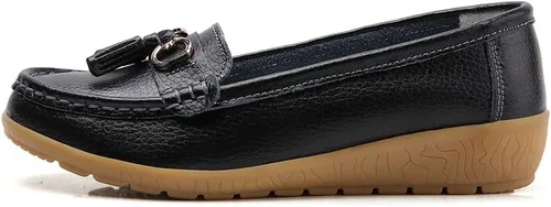 Miniatura 2 de Zapatos mocasines para mujer, mocasines clásicos de cuero, zapatos casuales sin cordones, mocasines cómodos para caminar, zapatos de suela suave