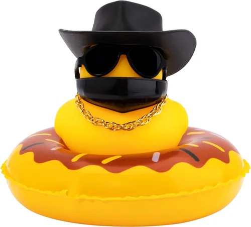 wonuu Adornos de pato de goma para automóvil, decoración de tablero de automóvil con bonita diadema, anillo de natación, collar, lentes de sol,