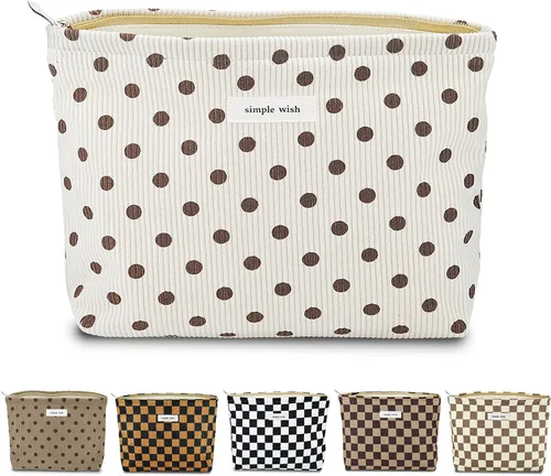 Miniatura 22 de Sminra Bolsa de Maquillaje Bolsa de Cosméticos Bolsa de Aseo de Lona Preppy para Mujeres Linda Bolsa con Cremallera Organizador Accesorios de Viaje