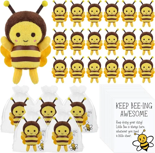 Miniatura 9 de RoundFunny 6 juegos de llaveros de abeja de peluche de 5 pulgadas con tarjetas inspiradoras y bolsas de organza para bodas, regalos de fiesta