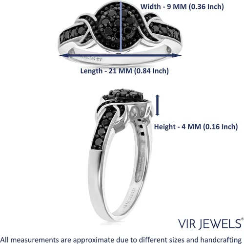 Miniatura 4 de Anillo de diamantes negros de 13 cttw de plata de ley 925 de compromiso redondo para novia