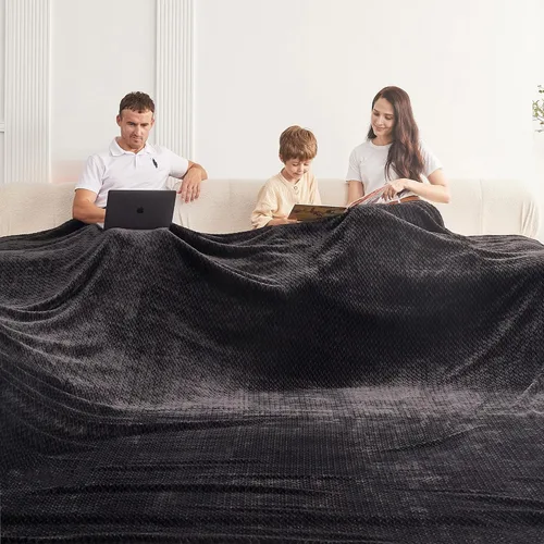 Miniatura 25 de Manta de vellón extragrande King de 120 x 120 pulgadas, manta de franela jacquard 3D sin costuras, suave y acogedora, 10'x10', extra grande