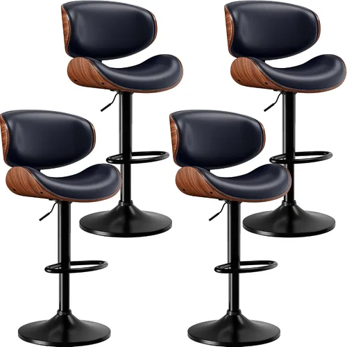 Miniatura 10 de Taburetes de bar, taburetes de bar giratorios ajustables para isla de cocina, sillas de barra de cuero moderno de mediados de siglo de altura