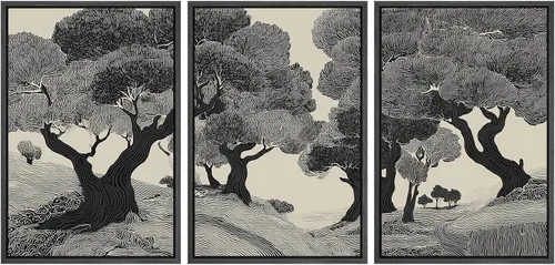 Miniatura 119 de SIGNWIN Lienzo enmarcado para pared, juego de arte de collage de hojas transparentes en blanco y negro, ilustraciones de naturaleza silvestre, arte