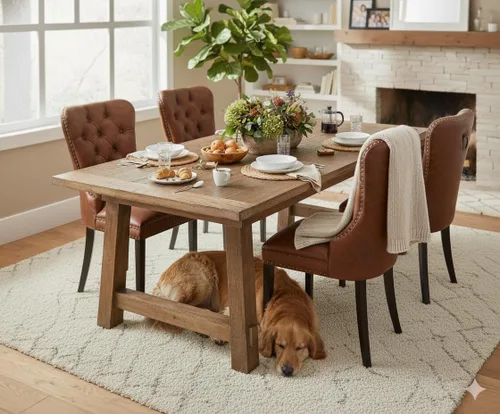 Miniatura 17 de CIMOTA Juego de 2 sillas de comedor de cuero beige, modernas de mediados de siglo, sillas de comedor tapizadas para cocina, comedor, cómodas sillas