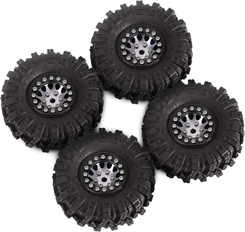 Miniatura 6 de INJORA 1.0 Neumáticos Crawler Mud Terrain Neumáticos para SCX24 TRX4M A24 Axial 1/24 1/18 Piezas de actualización sobre orugas (negro y gris)