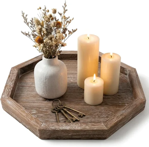 Miniatura 13 de Bandeja decorativa redonda para mesa de café, mesa de comedor, encimera, pequeñas bandejas de servir de madera, decoración de cocina de granja