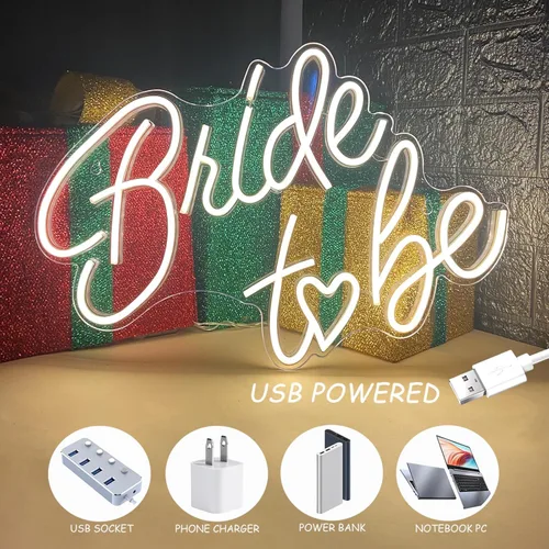 Miniatura 6 de Letrero de neón para futura novia, luces de neón LED blancas cálidas USB, letreros de neón para boda, letreros de luz para despedida de soltera