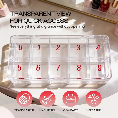 Miniatura 4 de Beauticom Caja organizadora de 10 puntas de arte de uñas vacías de Estados Unidos, color transparente, para puntas de uñas postizas, vitaminas