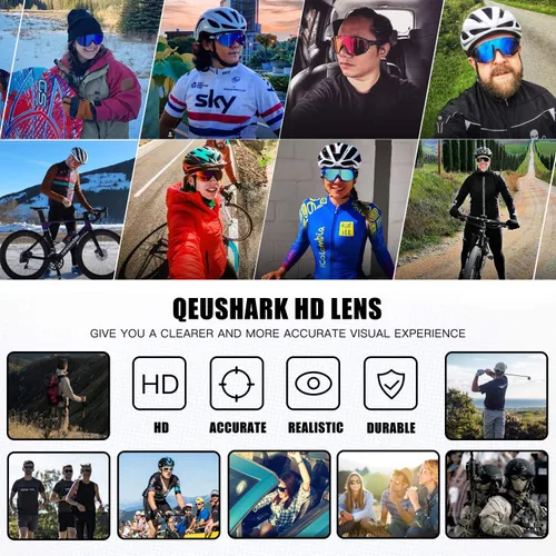 Miniatura 6 de Queshark - Gafas de ciclismo, lentes de sol deportivos para hombres y mujeres, 1 lente polarizada 2 HD, lentes de sol polarizados para ciclismo