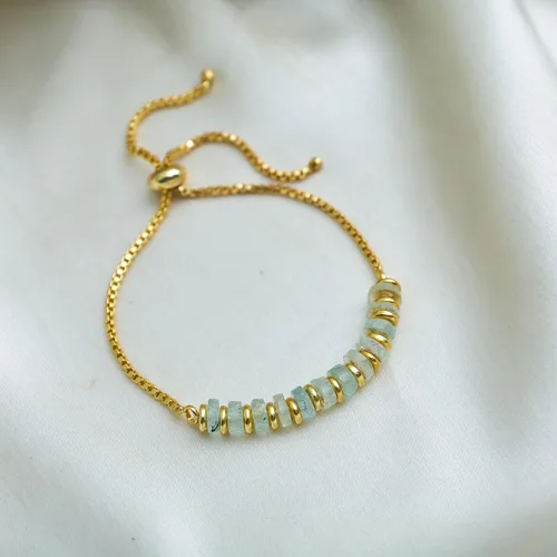 Miniatura 21 de Natural Heishi Beads With Spacers Slider Bracelet Gemstone Healing Jewelry With 14k Yellow Gold Plated 8- Inch Adjustable Length