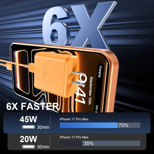 Miniatura 3 de Cargador para iPhone 17 16 Pro Max de carga rápida, 45 W USB C iPhone 17 16 bloque de carga súper rápido con cable de carga tipo C de 10 pies