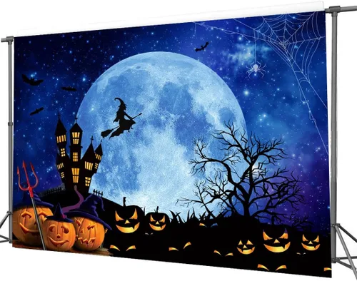 Miniatura 4 de Telón de fondo de Halloween de noche de luna de terror para fiestas, castillo embrujado, decoración de fiesta aterradora