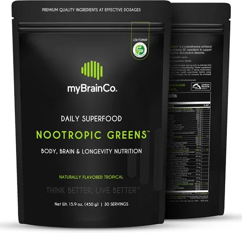myBrainCo. Verdes nootrópicos - Nutrición premium todo en uno para optimización del cuerpo, cerebro y longevidad. Verdes orgánicos y superalimentos,