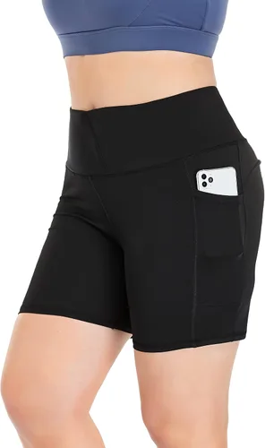 Miniatura 4 de ZERDOCEAN Pantalones cortos de ciclismo para mujer, talla grande, de 8 a 5 pulgadas, cintura alta, para yoga, entrenamiento, deportes, atletismo