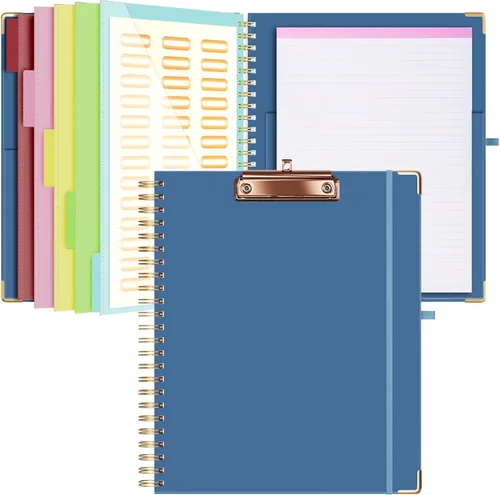 Miniatura 11 de Ospelelf Folio portapapeles con bloc de notas para tamaño carta, carpeta portapapeles con almacenamiento, 5 carpetas con 10 bolsillos, cierre Tarot