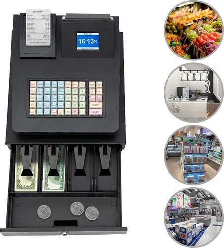 Miniatura 3 de DYNAMI Caja registradora comercial, caja registradora electrónica de 48 llaves con cajón de efectivo y monedas, pantalla de doble cara, impresión
