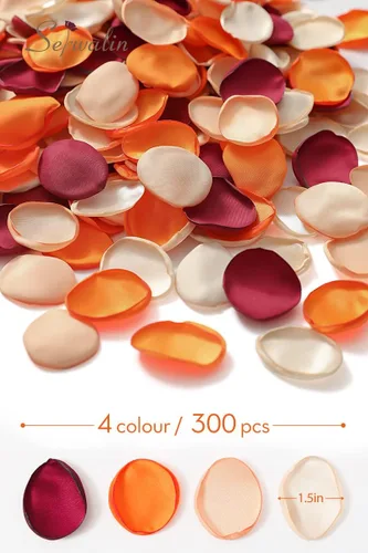 Miniatura 4 de Serwalin 300 piezas de pétalos de rosa de seda, pétalos de flores para bodas, pétalos burdeos, dorados, blancos, pétalos falsos naranjas
