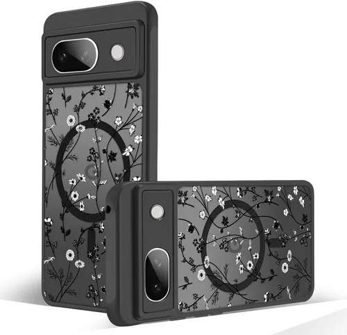 Miniatura 52 de Funda magnética para Google Pixel 10A [Compatible con MagSafe] Funda con patrón floral de flores negras para mujeres y niñas, con borde de TPU Rama