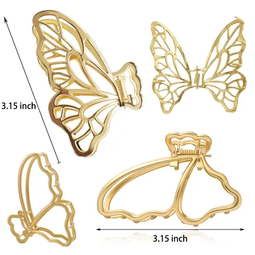 Miniatura 3 de 6 paquetes de pinzas de metal grandes de mariposa para el cabello, pasador grueso para mujer, pinzas antideslizantes para el cabello, accesorios