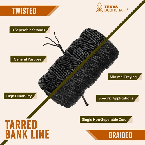 Miniatura 8 de Texas Bushcraft Tarred Bank Line Twine - #36 Cuerda de nailon negro para pesca, camping y supervivencia al aire libre – Cordón resistente