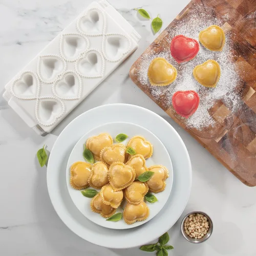 Miniatura 7 de Mini moldes para ravioles de corazón (2 unidades) - Máquina de pasta rellena casera - Bandeja de 2 piezas y prensa para hacer 8 raviolis rellenos