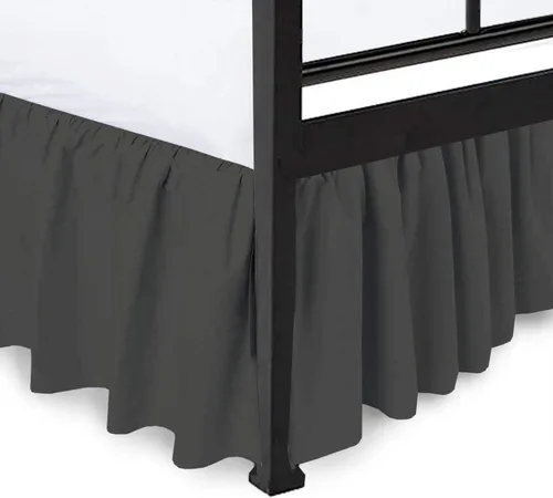 Miniatura 13 de Falda de cama con volantes en las esquinas divididas con plataforma de cobertura de tres caras, tamaño individual, borgoña, 12 pulgadas de caída