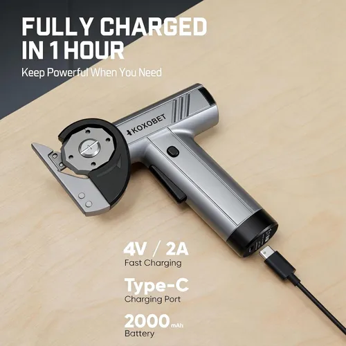 Miniatura 12 de Tijeras eléctricas de cartón con luz LED, batería recargable de 2600 mAh, motor sin escobillas, hoja de acero de tungsteno, corta tela, cuero