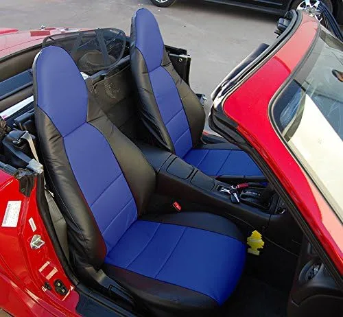 Miniatura 13 de Iggee Diseñado para Mazda Miata 2001-2005, Beige - Funda de asiento de piel sintética hecha a medida, ajuste original