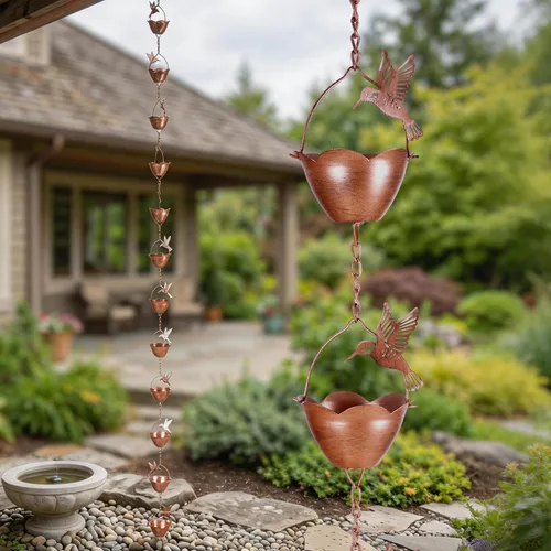 Miniatura 12 de Topadorn Cadena de lluvia para paraguas, canalón de metal decorativo de 72 pulgadas, desviador de agua resistente a la intemperie para jardín al