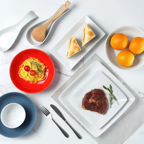Miniatura 5 de Platos cuadrados de porcelana para postre, platos cuadrados de 8.4 pulgadas para carne, pasta, ensalada, aperitivos, postre, platos de aperitivos