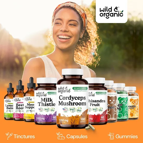 Miniatura 6 de Wild & Organic Cordyceps Cápsulas de 1200 mg - Apoyo inmunológico - Suplemento en polvo de hongos Cordyceps - Extracto de micelio puro - Vegano, sin