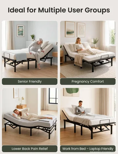 Miniatura 5 de Mixcous Base de cama ajustable de tamaño matrimonial con puertos USB, base de cama eléctrica con control remoto inalámbrico, diseño plegable de 3