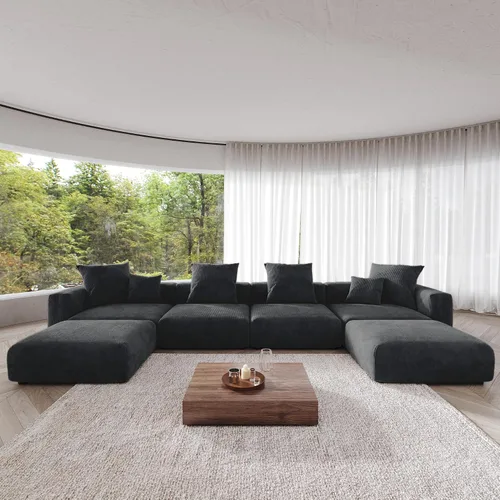 Miniatura 13 de JACH Sofás Seccionales de Pana para Sala de Estar, Sofá Seccional Modular con Otomanas Chaise, Fundas de Cojines Removibles, Sofá Cama Moderno