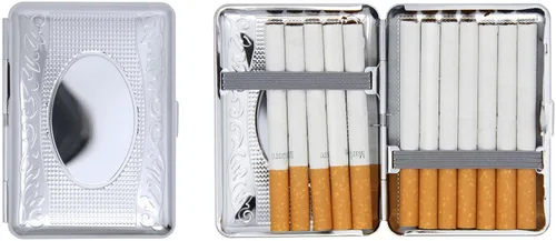 Miniatura 20 de Juego de 2 cajas de cigarrillos compactas chapadas en metal tamaño King con bandas elásticas (pergamino victoriano dorado)