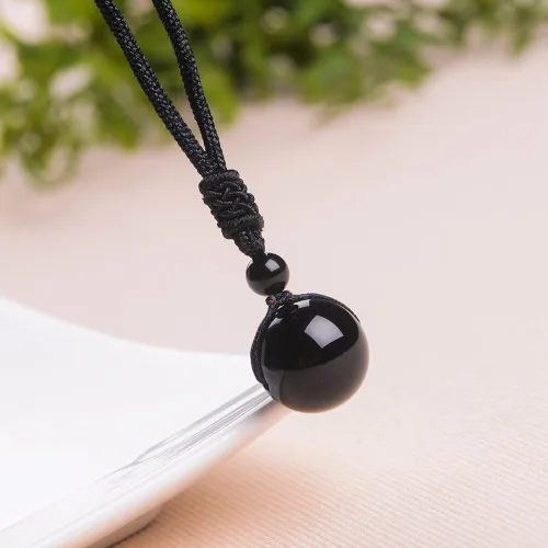 Miniatura 10 de iSTONE Collar unisex con dije de cuentas redondas auténticas, cadena de cuerda negra de 24 pulgadas para hombres y mujeres