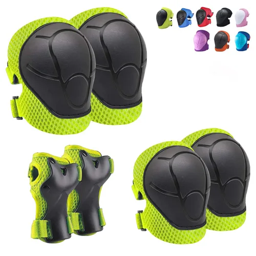 Miniatura 17 de Rodilleras para niños, rodilleras y coderas, conjunto de equipo de protección para niños y niñas con protectores de muñeca 3 en 1 para patinaje, Azul